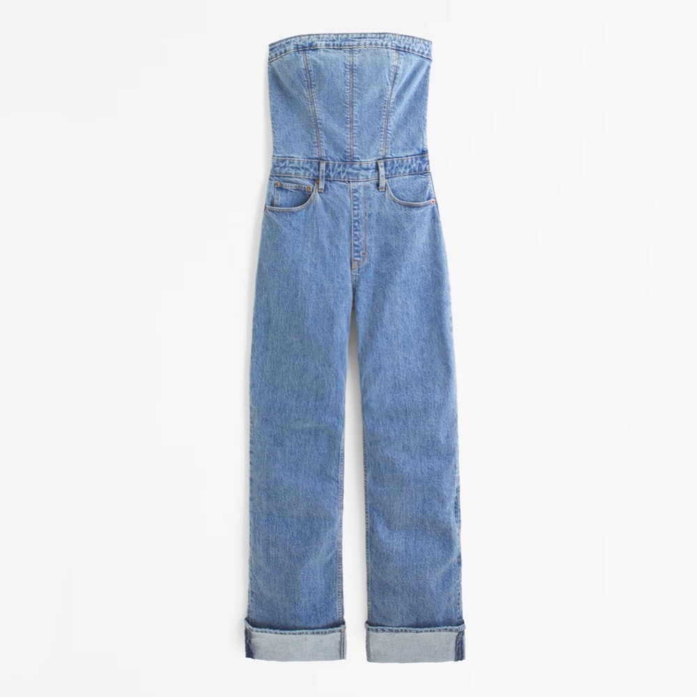Abercrombie & Fitch Strapless Denim Jumpsuit Sz-M